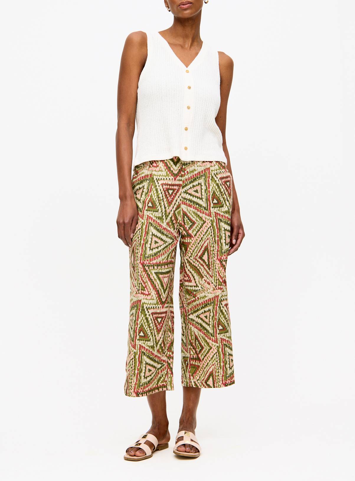 Tribal Print Wide Leg Cropped Trousers 10 - Image 1